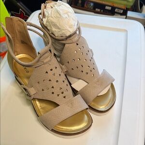 Women's Beige Open-Toe Wedge Sandals